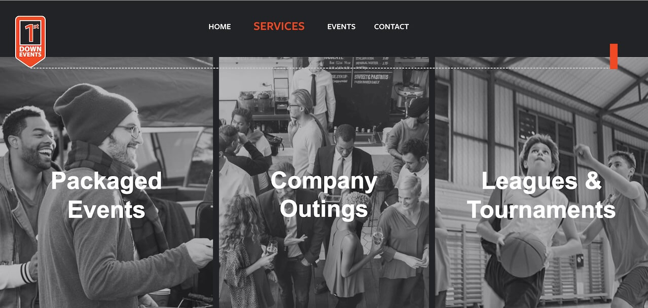 First Down Events desktop menu screenshot