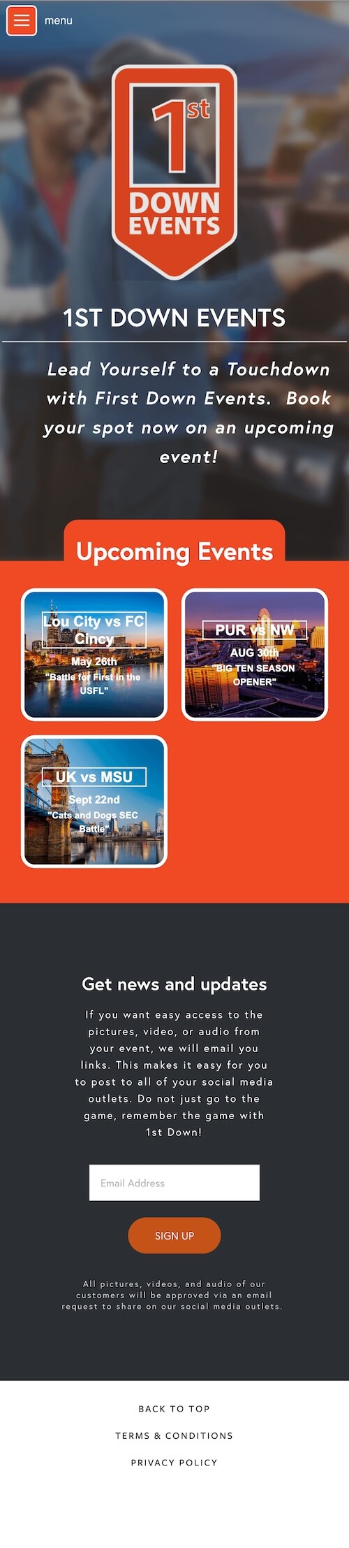 First Down Events Mobile View screenshot