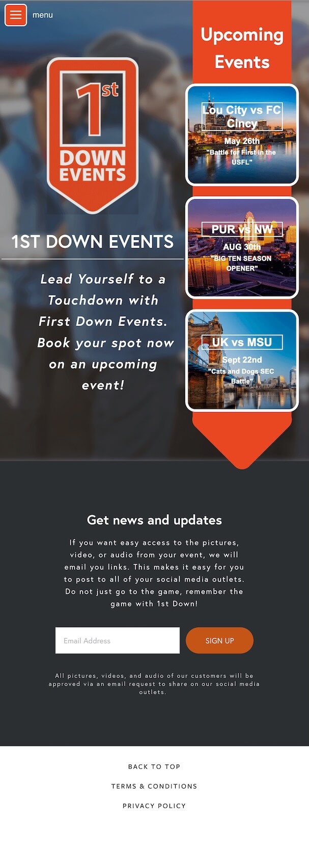 First Down Events Tablet View screenshot