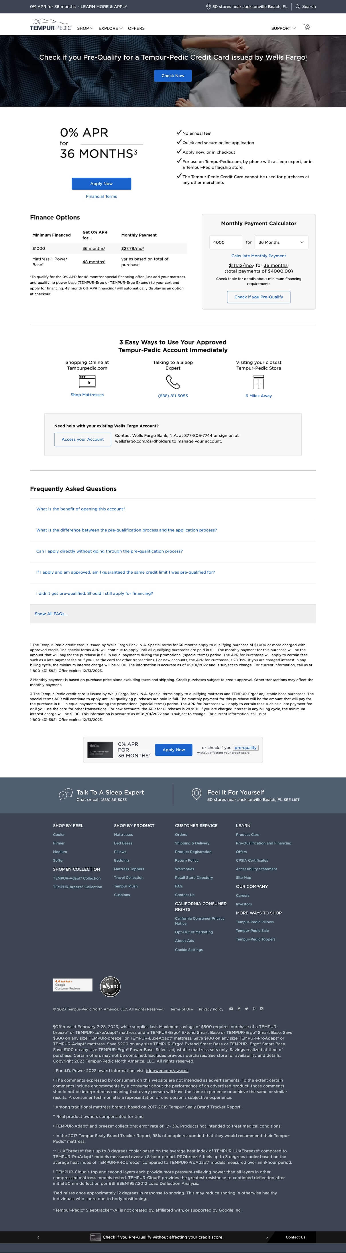 TempurPedic Finance Page