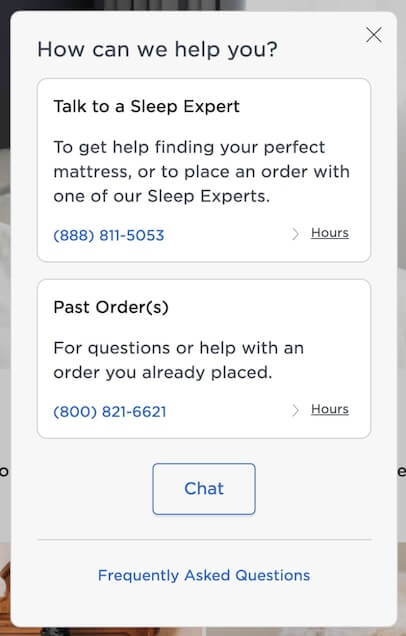 TempurPedic Contact Us Modal