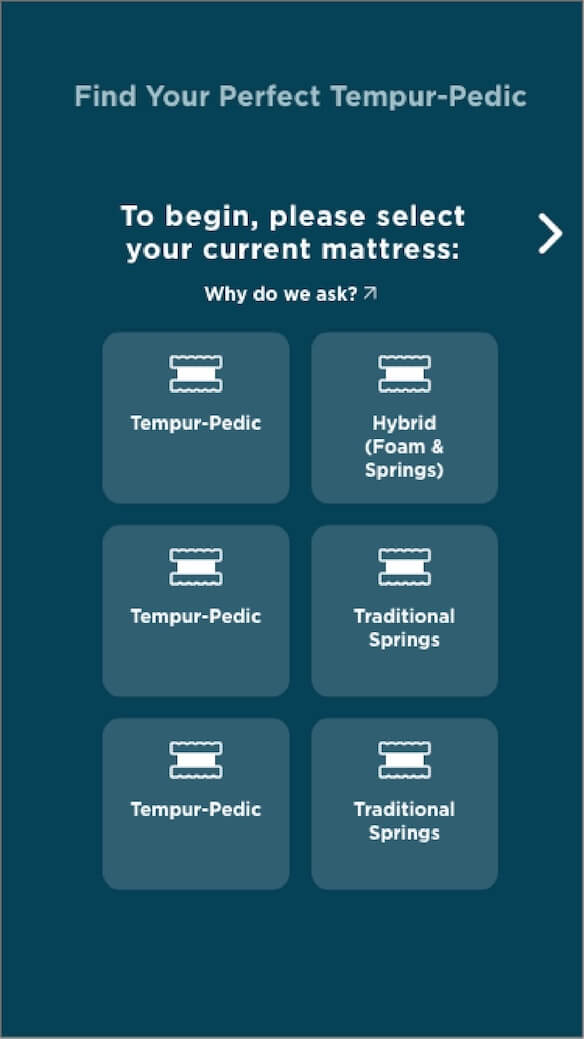 Tempur-Pedic Product Selector - mobile cards design