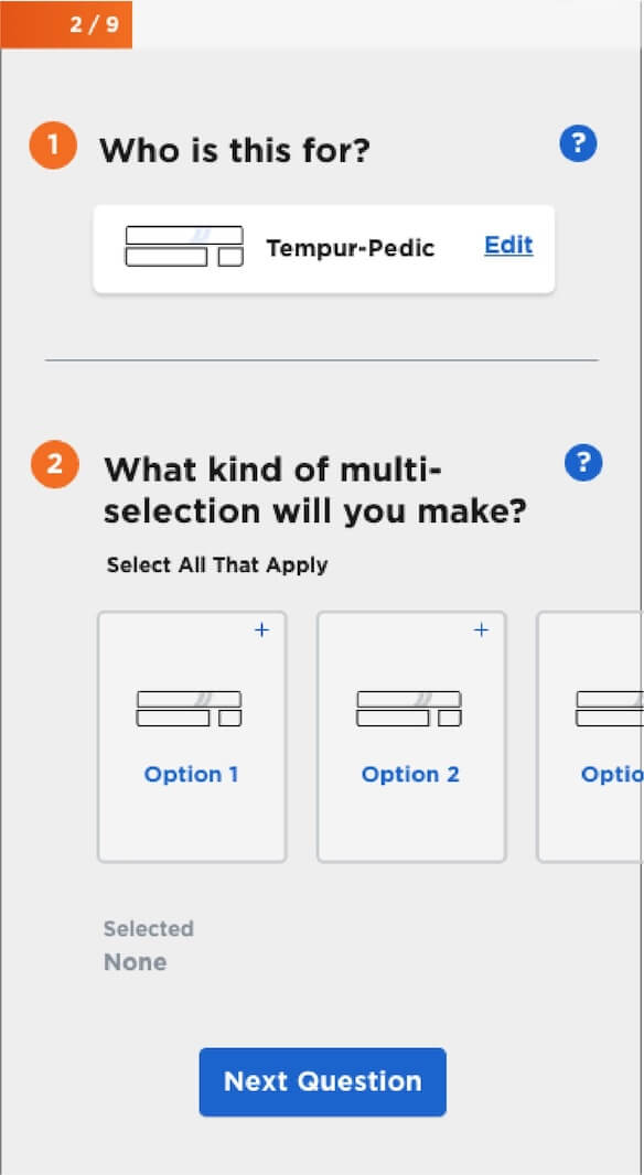 Tempur-Pedic Product Selector - mobile steps design