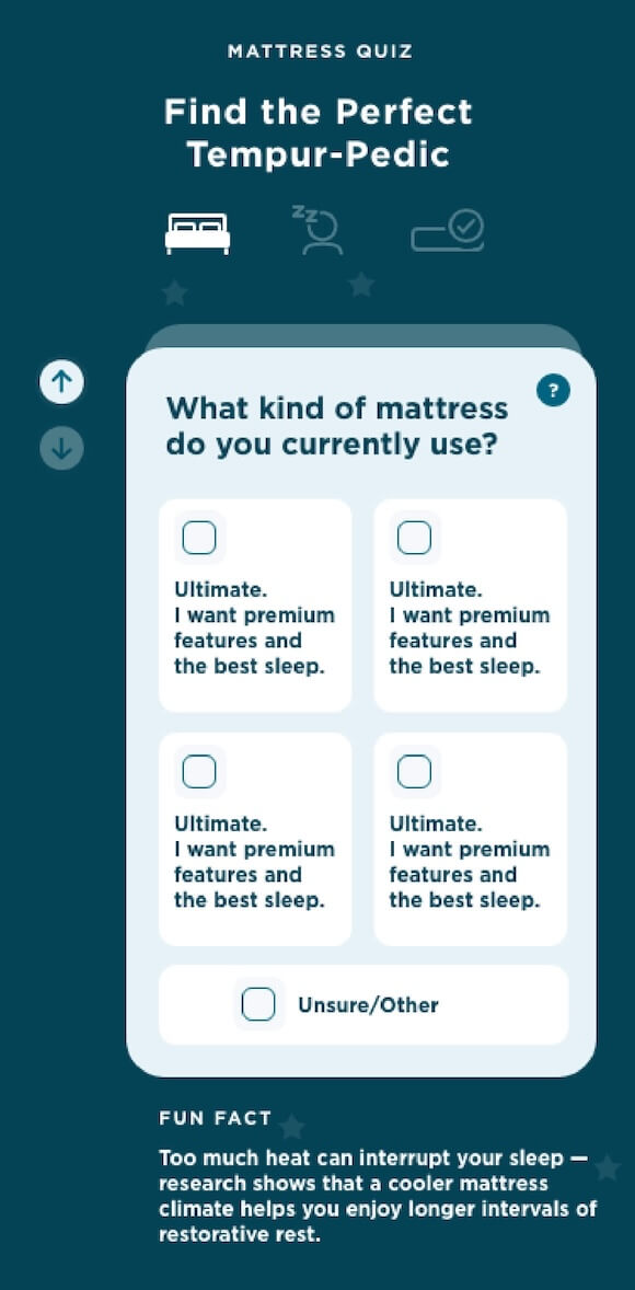 Tempur-Pedic Product Selector - mobile steps large card design