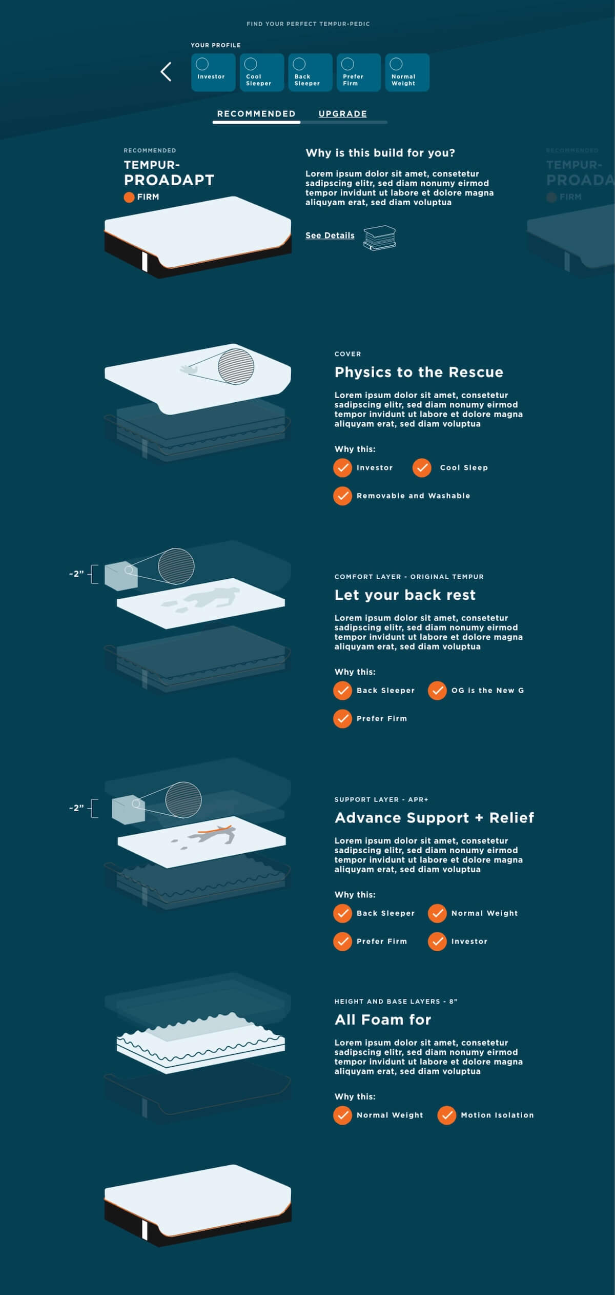 Tempur-Pedic Product Selector - card design